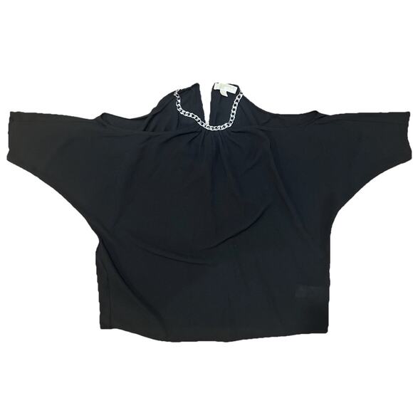 Michael Kors Black Halter Top Petite Medium Silver Chain Neckline - Picture 1 of 7